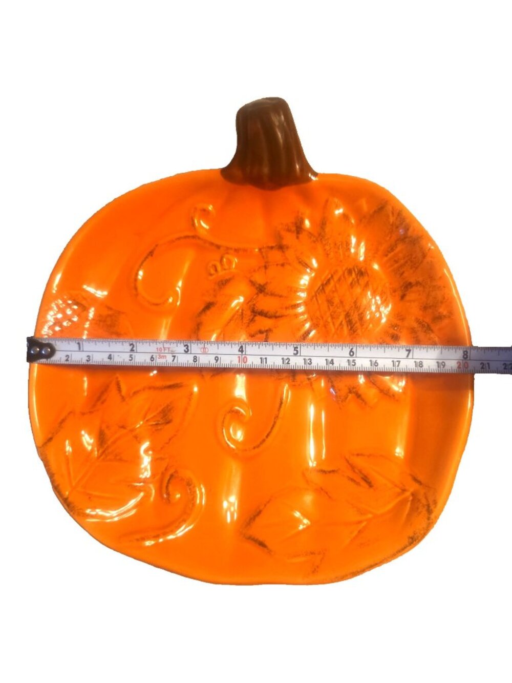 Ceramic Pumpkin Candy Trinket Dish Tidbit Snack 8” Sunflower Fall Halloween